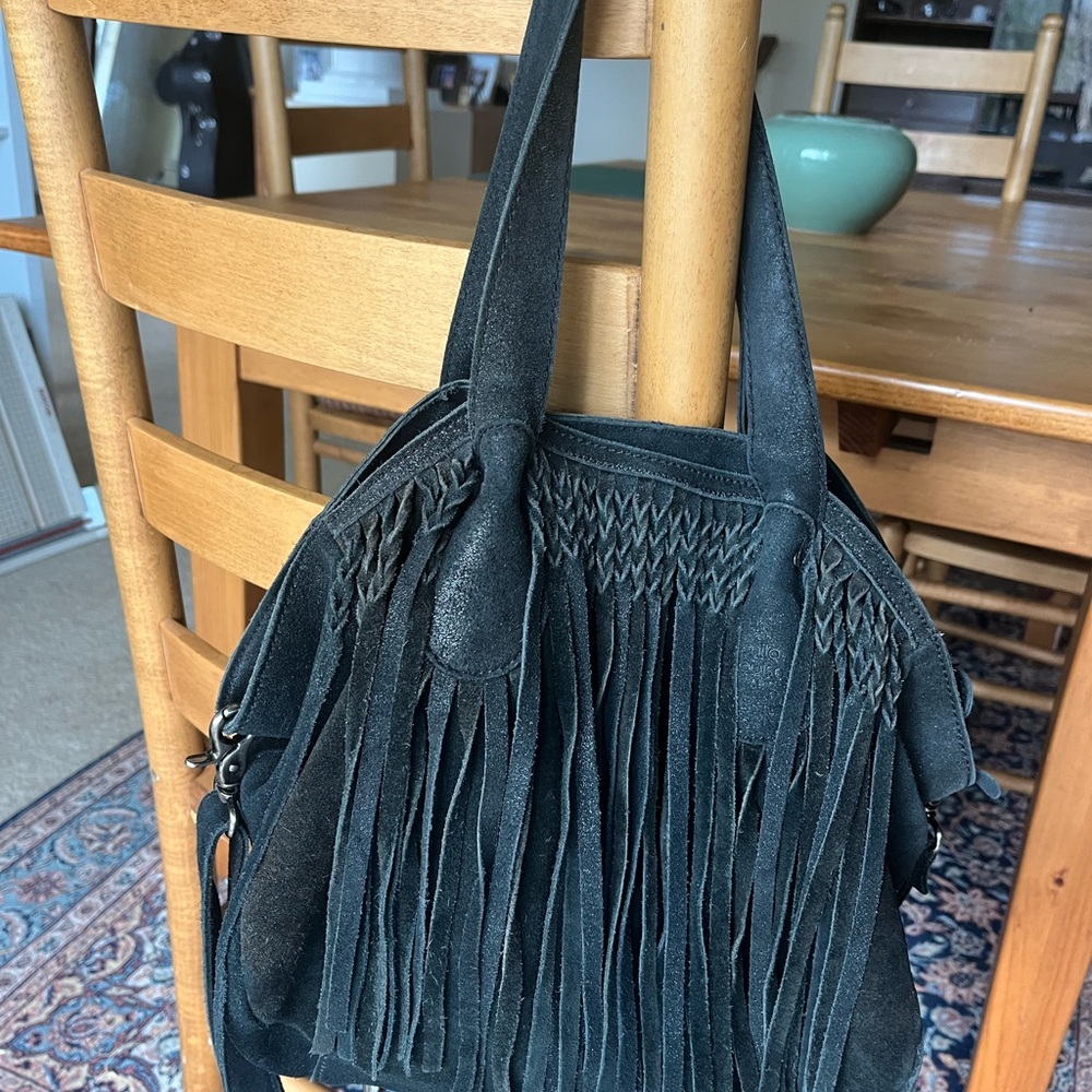 Fringe Women's Bag in Black Suede from France